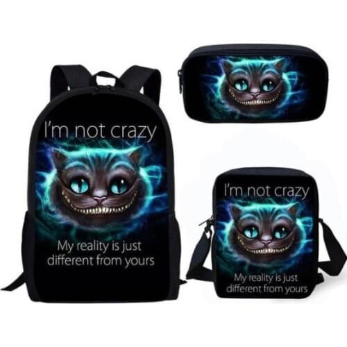 Cute 3D Smile Cheshire Cat Print Kids Backpacks School Bags For Teenage Boys Girls 3pcs Funny Student Book Bag Pack Schoolbag
