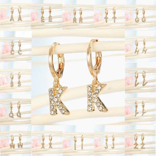 1Pair Trendy 26 English Letter Crystal Stud Hoop Earrings For Women European Creative Ear Cartilage Small Earrings Jewelry
