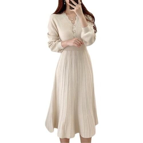 Chic French Knitted Sweater Dress Women Autumn 2021 Temperament Slim Mid-length High-waist Dresses Female LR1631