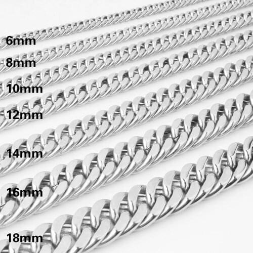 Tiasri Silver Color Stainless Steel Necklace Bracelet for Men Cuba Miami Chain Choker Link Hip-hop Jewelry Accessories Wholesale