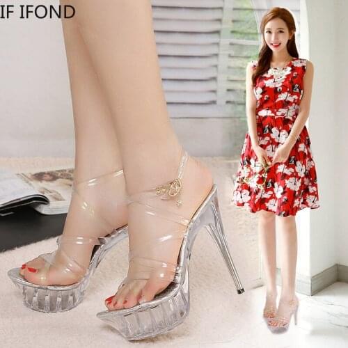 IF IFOND 2021 Design Transparent High Heels Pumps Wedding Party Brand Fashion Shoes For Lady PVC Sexy Night Club Femme Sandals