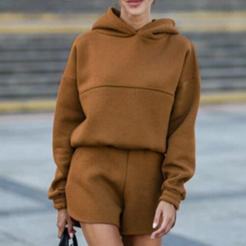 Spring Oversize Pocket 2 Piece Set Women Suits Loose Casual Solid Female Hoodie Suit 2021 New Trend Sport Short Pant Ladies Set