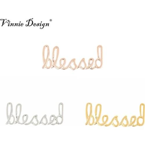 Vinnie Design Jewelry Script Blessed Slide Charms fit on Keepers Bracelets 10pcs/lot