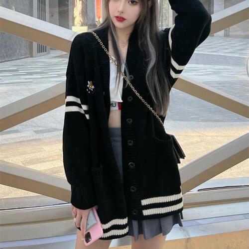 Harajuku Knit Cardigan Sweater Korean Fashion Knitted Sweater Womens Coat Oversized Cardigans