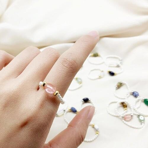 Pearl Elastic Rope Rings for Women Cute Irregular Natural Stone Beads Multi-color Multi-layer Wedding Party Jewelry Adjustable