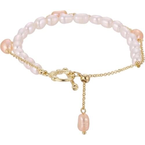 ONYSS Women Beautiful Luxury Jewelry Bracelets on hand Natural Pearl 14K Gold Plated Matching Bracelets Trend 2021 New