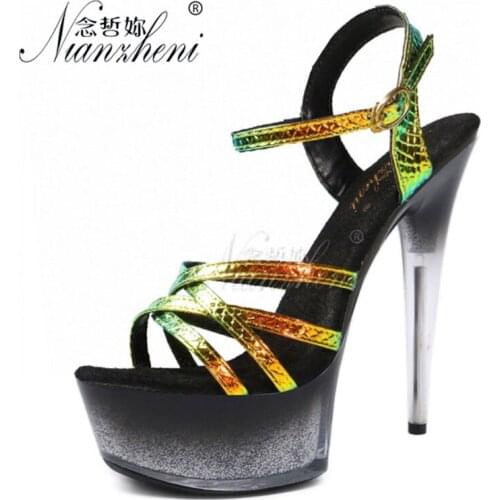 15CM Super Thin Stripper Heels Narrow Band Hollow Rome Pole Dance Shoes Strap Womens Platform Sandals 6 Inches Models Show Sexy