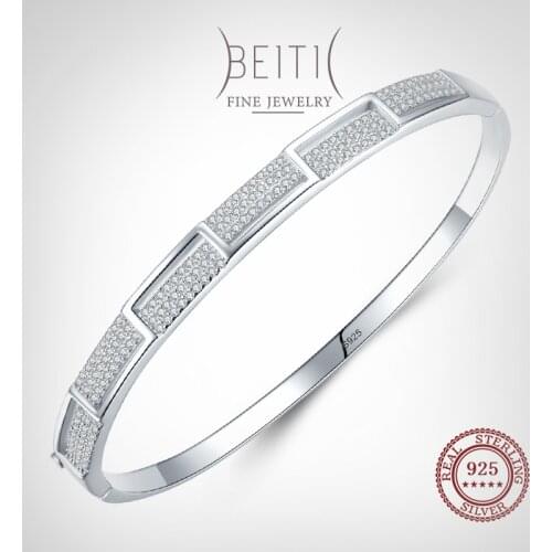 Beitil Staggered Geometric Design Genuine 925 Sterling Silver Bracelets For Women Dazzling Clear CZ Fine Elegant Wedding Jewelry