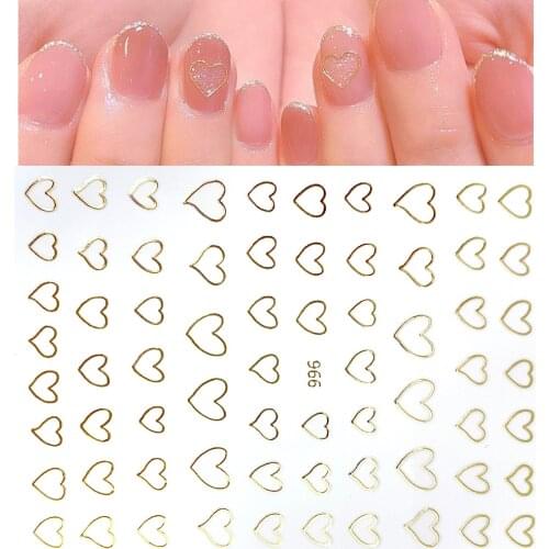 1pcs hollow love heart 3D Nail Art 3D Stickers Decals gold silver Charms Nails Accessories Decoration Adhesive Nail slider 2021