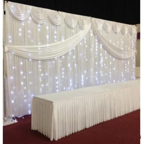 10ft*20ft White color ice silk Wedding Backdrop Curtain With Swags gold drape Wedding Props Satin Drape curtain party decoration