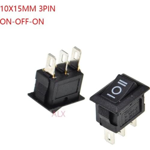 10PCS SPDT 3PIN black mini Push Button rocker Switch ON/OFF/ON power switches 3A/250V 6A/125V 10*15MM 10*15 3 pin