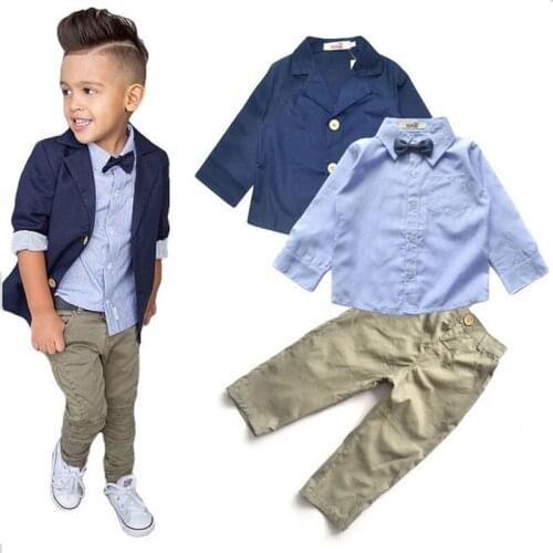 2017 Children Clothing Baby Boys Spring Autumn Formal Clothing Set Kids Casual Clothing Suit Coat+Shirt+Pants 3 Pieces 2-8T