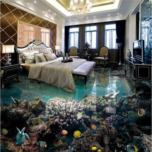 Wallpaper 3d flooring Underwater World living room bedroom self adhesive wallpaper 3d floor tiles