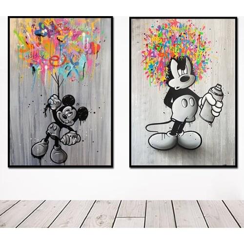 Mickey Mouse Abstract Graffiti Balloon Canvas Painting Comics Poster Wall Art Cartoon Disney Print Picture Kids Room Home Decor
