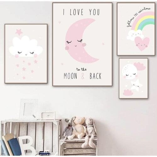 Abstract Rainbow Moon Wall Art Poster Cloud Star Heart Art Print Quotes Canvas Painting Nordic Picture Baby Kids Girl Room Decor