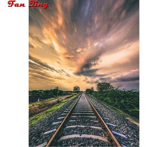DIY Diamond painting Sunset railway landscape diamond embroidery bead cross stitch kits 3d picture of rhinestones Mosaic sticker