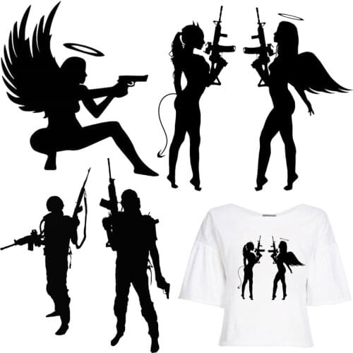 Angel Wings Patches Airsoft Gun Thermal Stickers on Clothes Iron-on Transfers for Clothing Thermoadhesive Patch Diy Applique