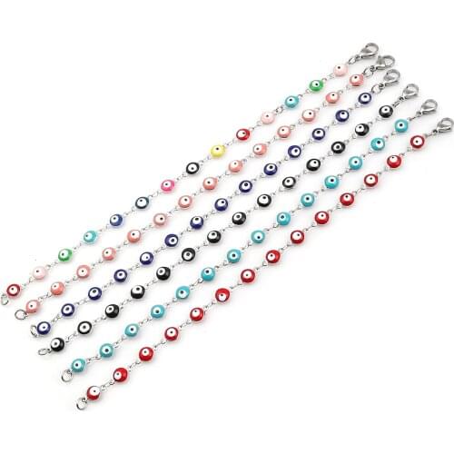 304 Stainless Steel Bracelets For Women Men Multicolor Evil Eye Bracelets Enamel Bead Jewelry Gifts approx 19cm long, 1 Piece