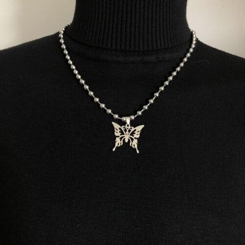 Butterfly Stainless Steel Pendant Necklace Ball Chain Punk Rock Necklace Unisex A0KD