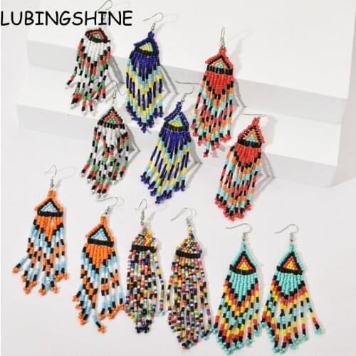 Bohemian Handmade Beaded Long Tassel Earrings For Women Seed Bead Statement Dangle Earrings Ethnic Jewelry
