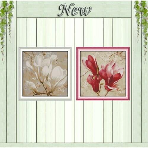 Magnolia flower white and red flower painting counted print on canvas DMC 11CT 14CT Cross Stitch kits embroidery needlework Sets