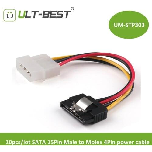 ULT-Best 6pcs/lot SATA Power Cable SATA 15Pin Male to Molex 4Pin power cable with latch 15CM