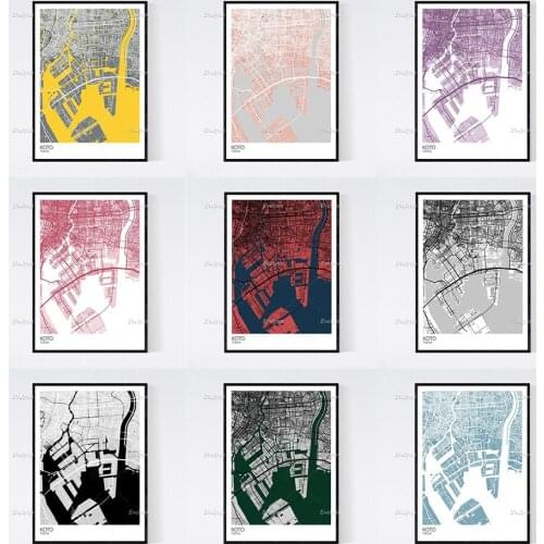 Koto, Tokyo Map Nordic Retro Minimalism Painting Posters and Prints on Canvas Wall Art Modular Pictures Home Decor Gift