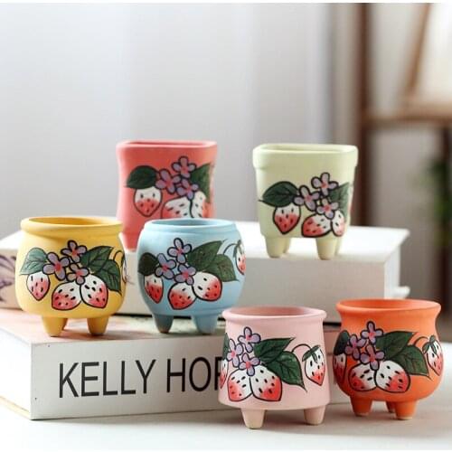 Creative Strawberry flower pot succulent Candy color ceramic pots desk decoration kleine vaasjes cactus macetero home decor