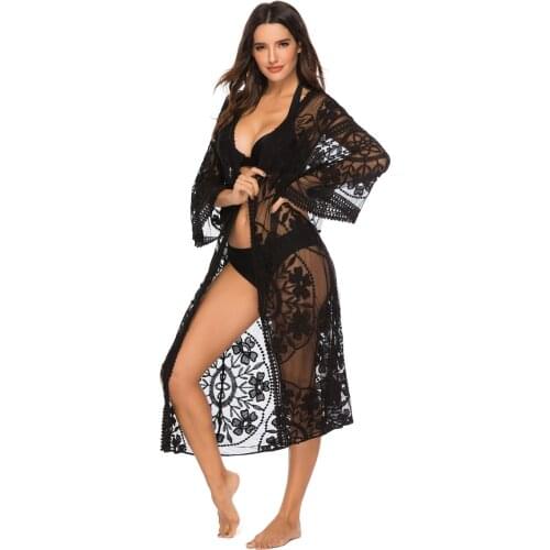 Summer Beach Dress Women Long cover-ups swimwears Cover Up Ladies Beach Wear Lace Sleeve Mesh Coverups Vestidos Para Playa Mujer