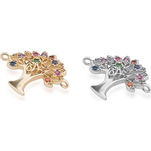 Micro Pave Rainbow Crystal Tree life Classic Personality Alloy Connector DIY Bracelet Necklace Fashion Jewelry Accessories