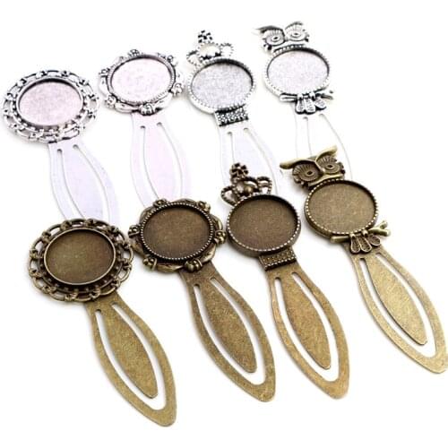 New Fashion 2pcs 20mm Inner Size Antique Silver Plated and Bronze Vintage Style Handmade Bookmark Cabochon Base Cameo Setting