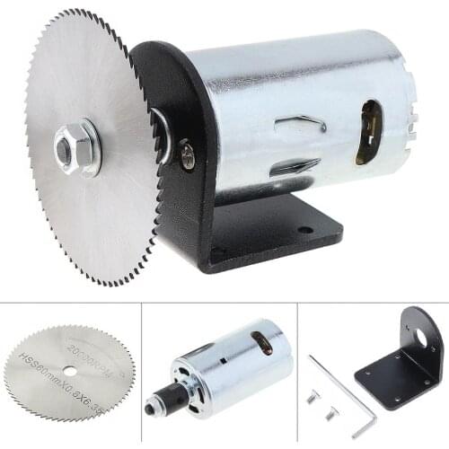 24V 555 Motor Table Saw Kit Gear Motor with Ball Bearing Mounting Bracket and 60mm Saw Blade for Woodworking Cutting / Engraving
