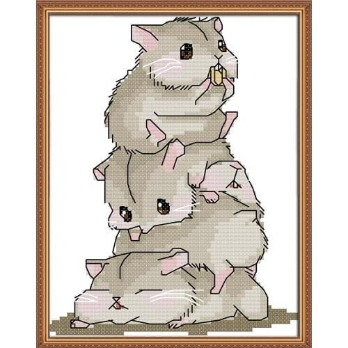 Five little hamsters cross stitch kit aida 14ct 11ct count print canvas stitches embroidery DIY handmade needlework