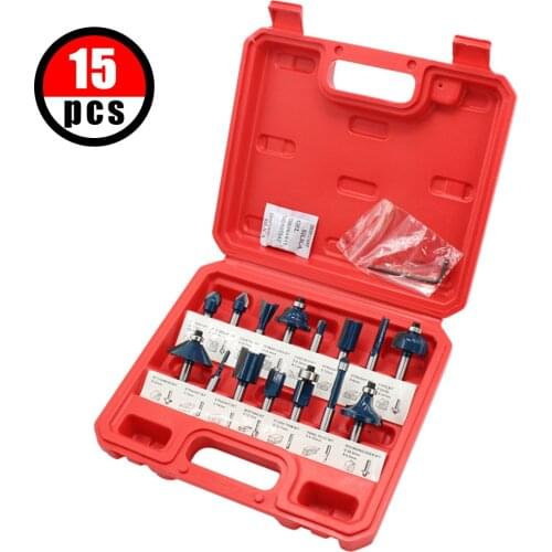 Router Bit Set of 12pcs/15pcs 1/4 Inch Milling Cutter Wood Carving Shank Carbide Tipped Woodworking Tool Set with Plastic Case