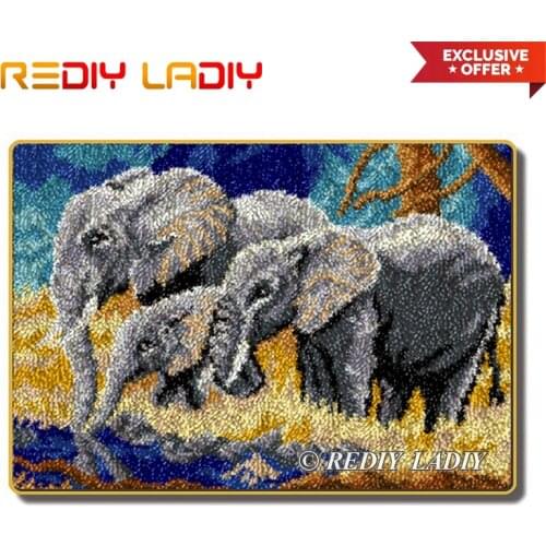 Latch Hook Rug Kits Elephant Family Crocheting Carpet Rug 100% Acrylic Yarn Cushion Mat DIY Carpet Rug Home Decor Arts & Crafts