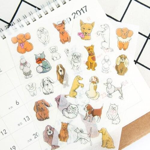 6pcs/pack washi paper kawaii cute animal dog sticker stationary sticky school kids gift for planner scrapbooking decorative