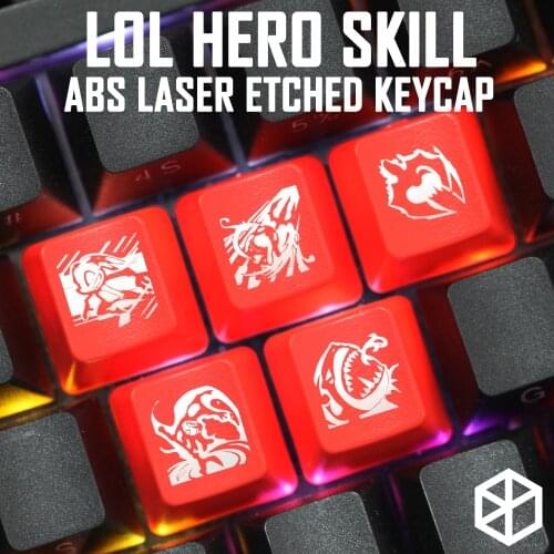 Novelty Shine Through Keycaps ABS Etched, Shine-Through lol black red r2 hero skill