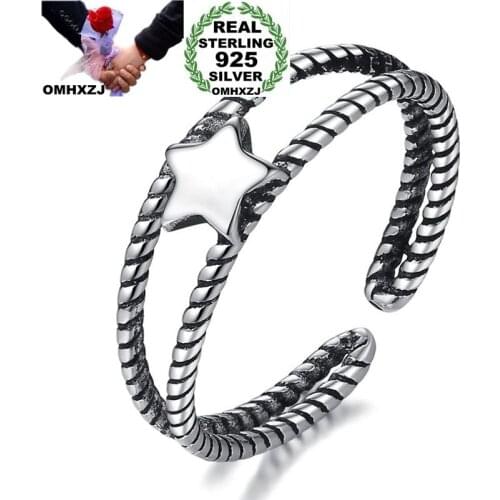 OMHXZJ Wholesale RG198 European Fashion Fine Woman Man Party Birthday Wedding Gift Vintage Star 925 Sterling Silver Open Ring