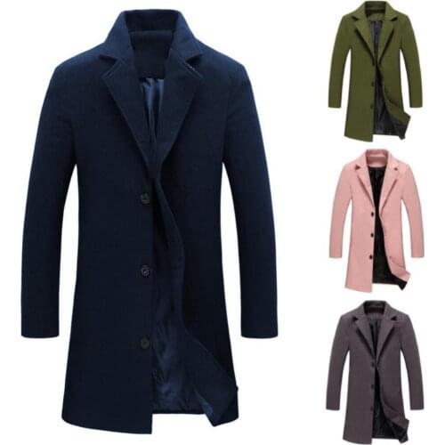 Autumn Winter Men Wool Blends Coats Solid Color Men Woolen Coat Overcoat Male Warm Single Breasted Long Trench Coat veste homme