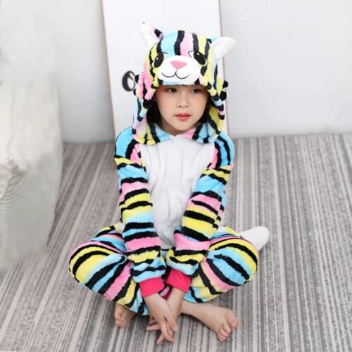 Kigurumi Unicorn Pajamas Animal Onesie for Children Girls Boys Sleepwear Kids Cartoon Licorne Cat Pyjama Suit Winter Overalls