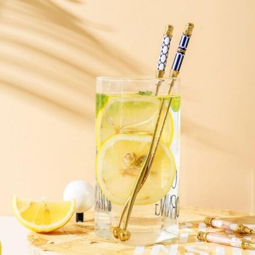 Stainless Steel Gold-plated Coffee Beverage Stirrers Stir Cocktail Drink Swizzle Stick With Ceramic Decoration