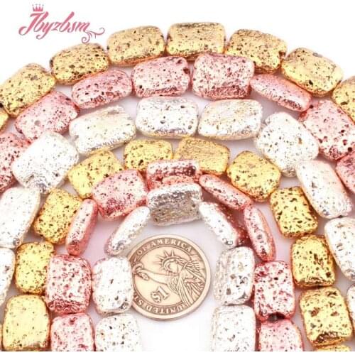 Rectangle Rock Lava Volcanic Beads Silver Rose Gold Rectangle Stone Spacer Beads for DIY Jewelry Making Necklace Bracelat 15"