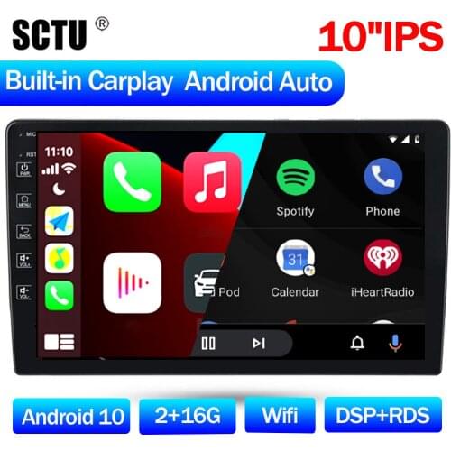 SCTU Car Radio Stereo Carplay Android Auto Bluetooth IPS DSP RDS GPS WIFI Multimedia Player 2 Din 2+16G 4 Core Android 10 Touch