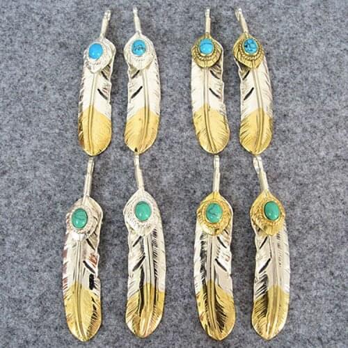 Silver Gold Tail Feather Necklace Pendant Female Personality Inlaid Stone Leaf Pendant Male Trendy Jewelry