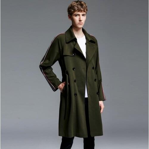 Medium-long trench coats men loose 2020 spring autumn fashion long-sleeve coat men outerwear khaki black army green plus size