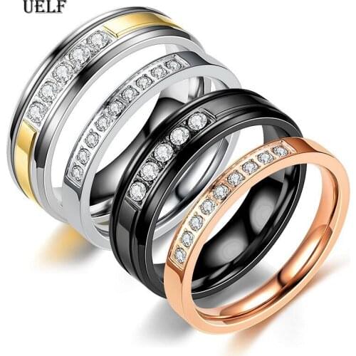 Uelf Top New Antique Mosaic AAA Zircon Crystal Vintage Gold Black Color Ring Women Wedding Finger Luxury Bijoux