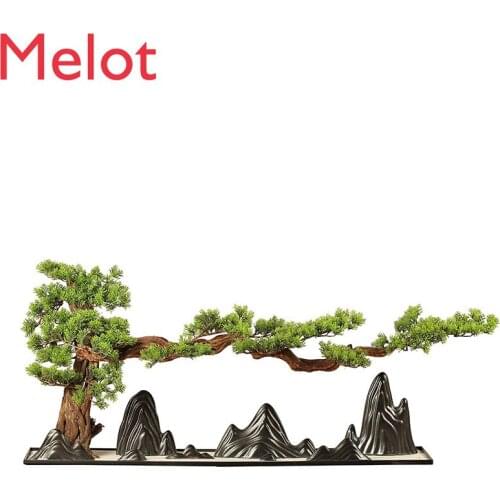 Chinese Style Artificial Greeting Pine Bonsai Solid Wood Large Rockery Sand Table Hotel Living Room Ornaments