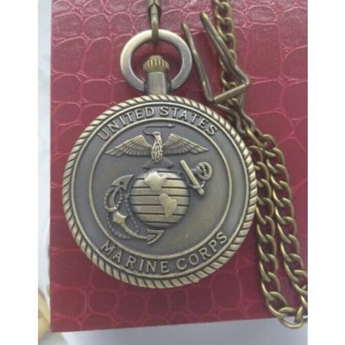 Vintage bronze the MARINE CORPS pocket watch pendant FOB chain Mens Christmas gift 10pcs/lot