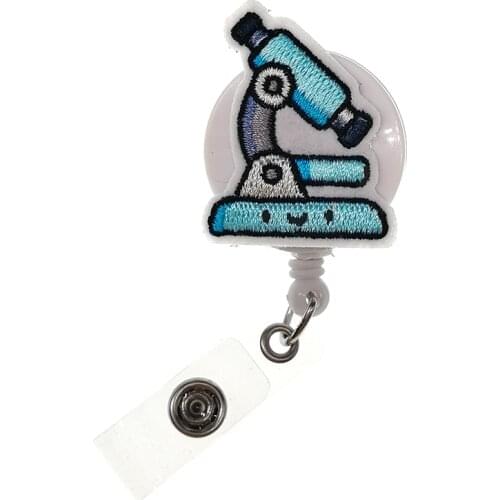 Felt Biology Microscope Retractable badge Holder with Clips Experimental Apparatus ID Badge Name Card Reel For Student