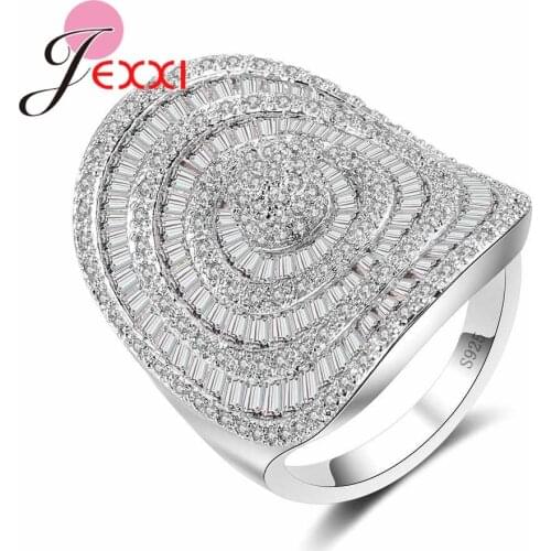 Top Quality Wedding Bridal Noble Rings for Women Female Exaggerate White Zircon Jewelry Original 925 Sterling Silver Bijoux